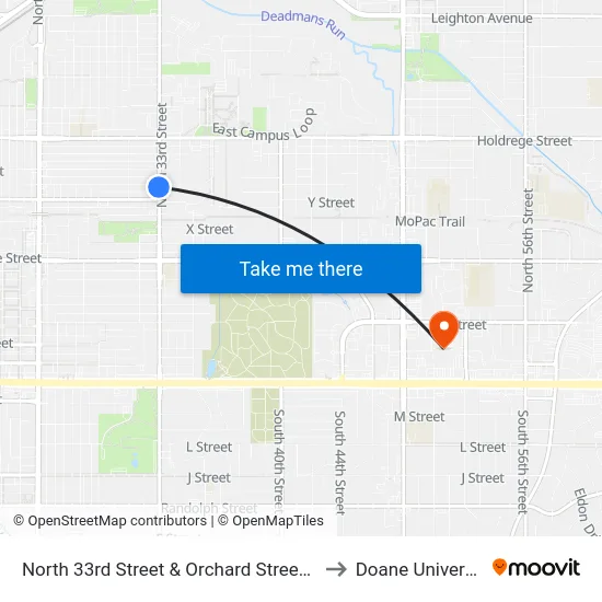 North 33rd Street & Orchard Street, SW to Doane University map