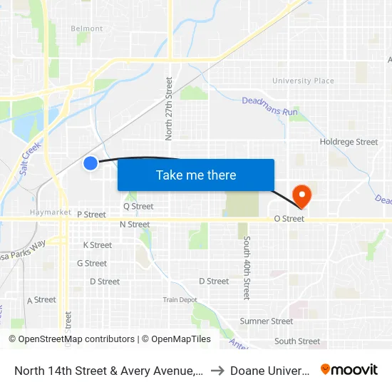 North 14th Street & Avery Avenue, NW to Doane University map