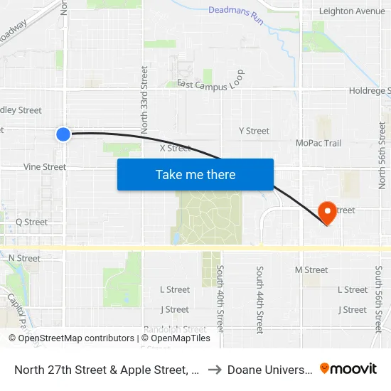 North 27th Street & Apple Street, SW to Doane University map