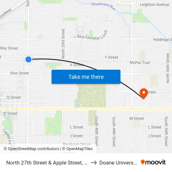 North 27th Street & Apple Street, Se to Doane University map