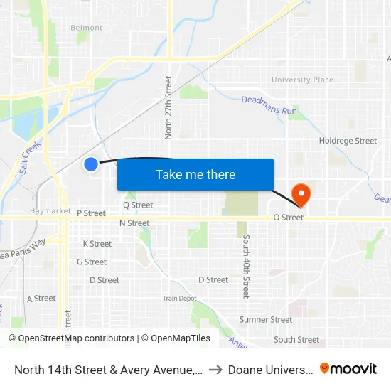 North 14th Street & Avery Avenue, Se to Doane University map