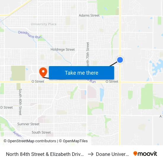 North 84th Street & Elizabeth Drive, Se to Doane University map