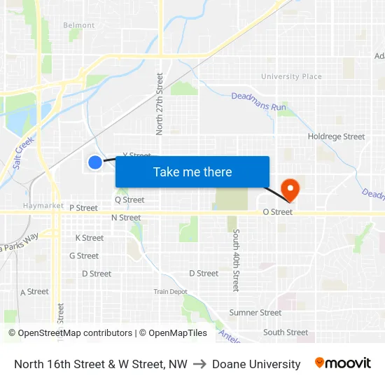 North 16th Street & W Street, NW to Doane University map