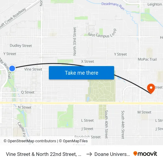 Vine Street & North 22nd Street, NW to Doane University map