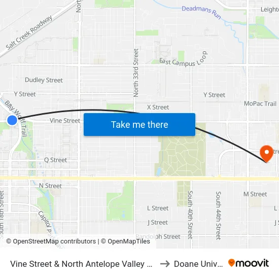 Vine Street & North Antelope Valley Parkway, NW to Doane University map