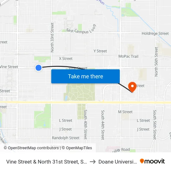 Vine Street & North 31st Street, SW to Doane University map