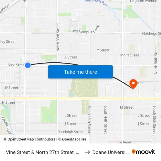 Vine Street & North 27th Street, NE to Doane University map