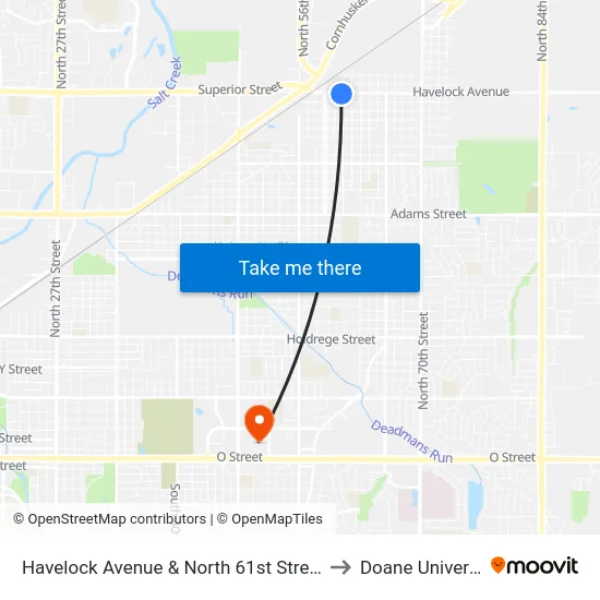 Havelock Avenue & North 61st Street, SW to Doane University map
