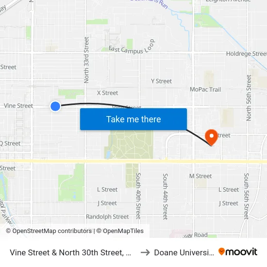 Vine Street & North 30th Street, NW to Doane University map