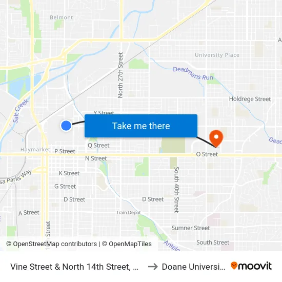 Vine Street & North 14th Street, NE to Doane University map
