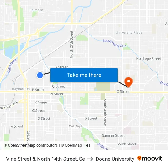 Vine Street & North 14th Street, Se to Doane University map