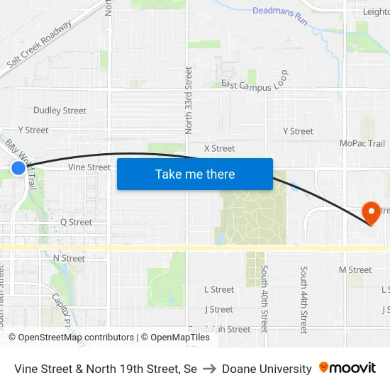 Vine Street & North 19th Street, Se to Doane University map