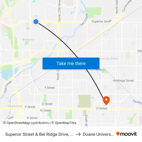 Superior Street & Bel Ridge Drive, SW to Doane University map