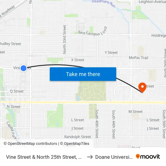 Vine Street & North 25th Street, NE to Doane University map