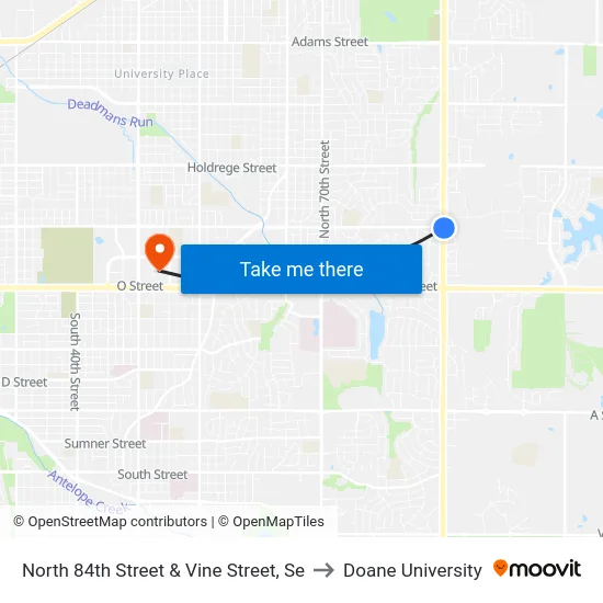 North 84th Street & Vine Street, Se to Doane University map