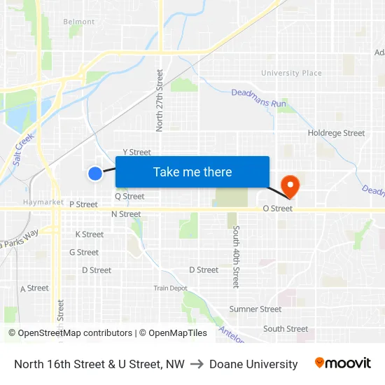 North 16th Street & U Street, NW to Doane University map