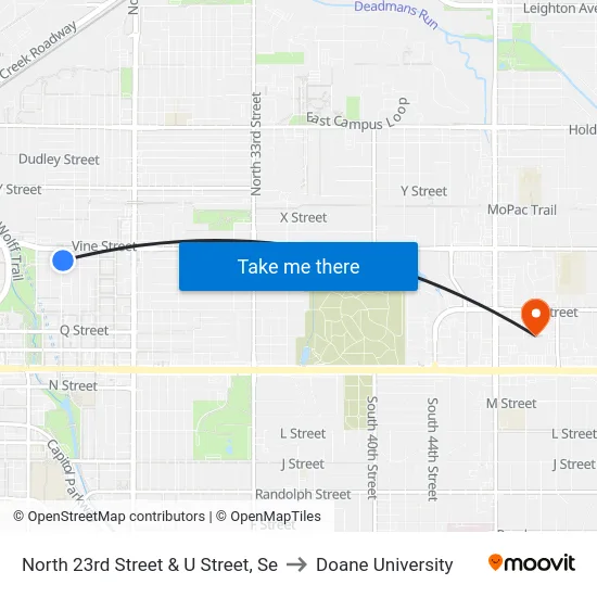 North 23rd Street & U Street, Se to Doane University map