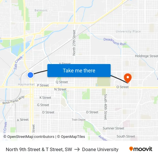 North 9th Street & T Street, SW to Doane University map