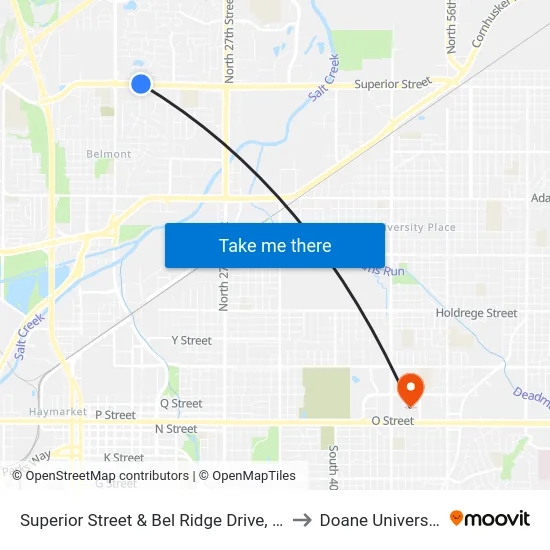 Superior Street & Bel Ridge Drive, NE to Doane University map