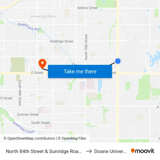 North 84th Street & Sunridge Road, NE to Doane University map