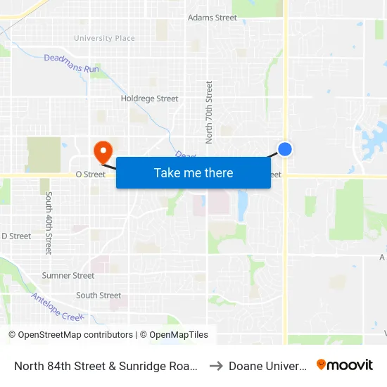 North 84th Street & Sunridge Road, SW to Doane University map