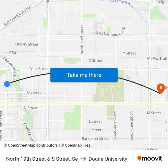 North 19th Street & S Street, Se to Doane University map