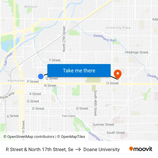 R Street & North 17th Street, Se to Doane University map