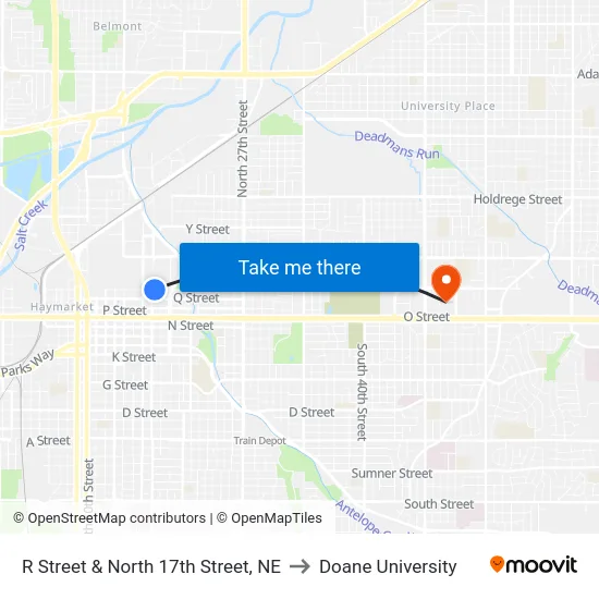 R Street & North 17th Street, NE to Doane University map