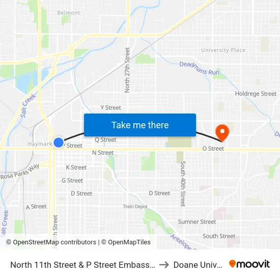 North 11th Street & P Street Embassy Suites, W to Doane University map