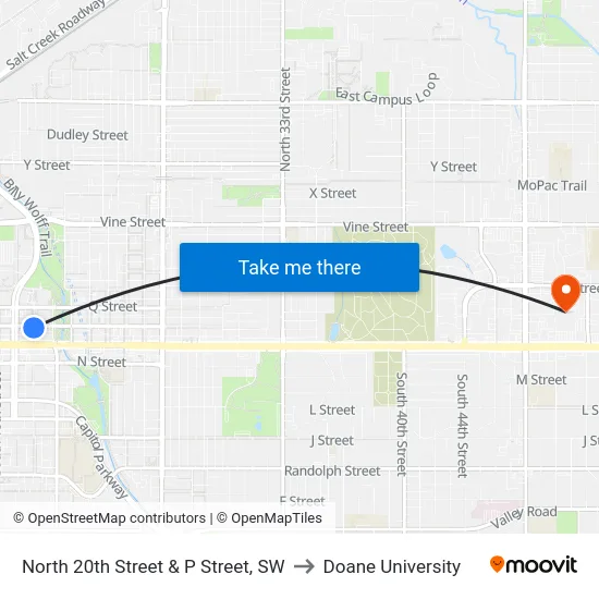 North 20th Street & P Street, SW to Doane University map