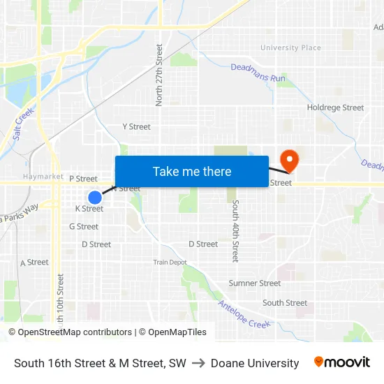 South 16th Street & M Street, SW to Doane University map