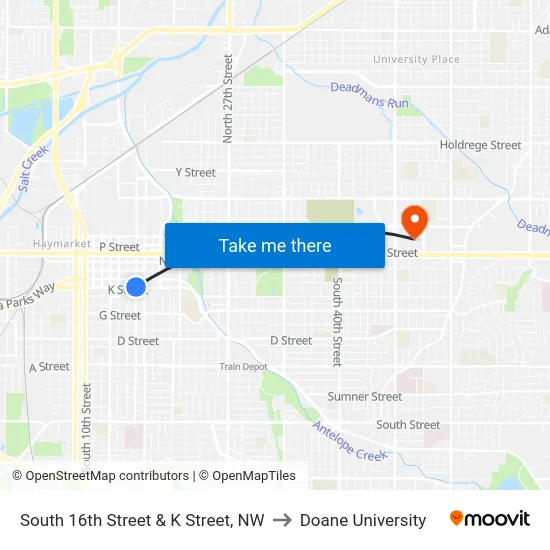 South 16th Street & K Street, NW to Doane University map