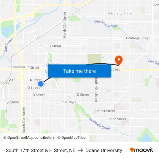 South 17th Street & H Street, NE to Doane University map