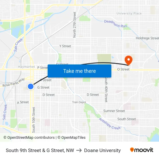 South 9th Street & G Street, NW to Doane University map