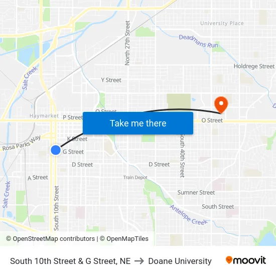 South 10th Street & G Street, NE to Doane University map