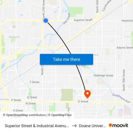 Superior Street & Industrial Avenue, NW to Doane University map