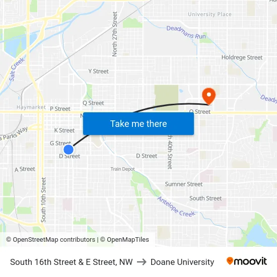 South 16th Street & E Street, NW to Doane University map