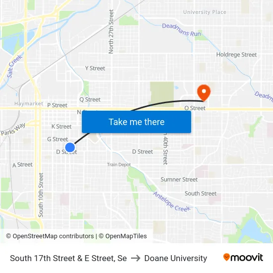 South 17th Street & E Street, Se to Doane University map