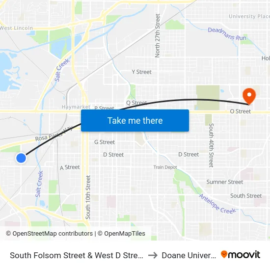 South Folsom Street & West D Street, SW to Doane University map
