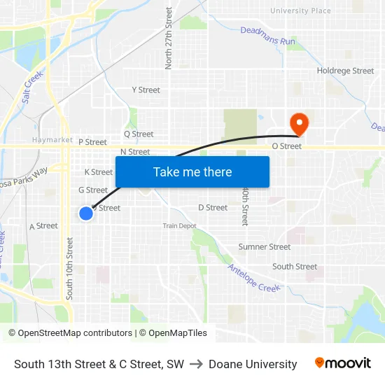 South 13th Street & C Street, SW to Doane University map