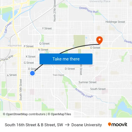 South 16th Street & B Street, SW to Doane University map