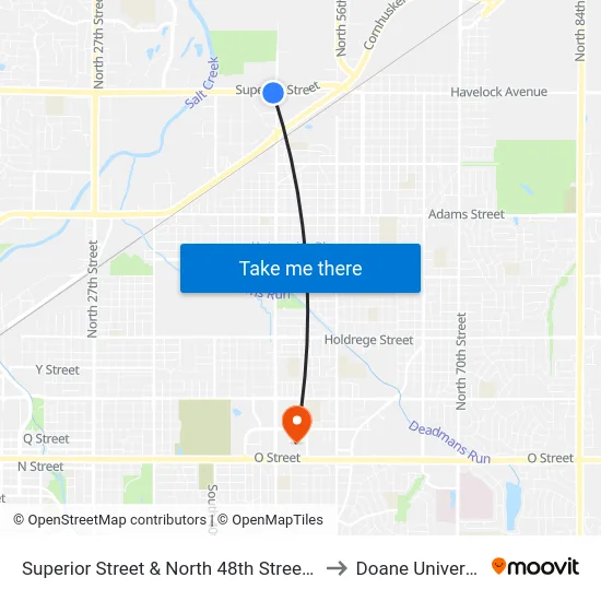 Superior Street & North 48th Street, SW to Doane University map
