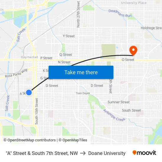 "A" Street & South 7th Street, NW to Doane University map