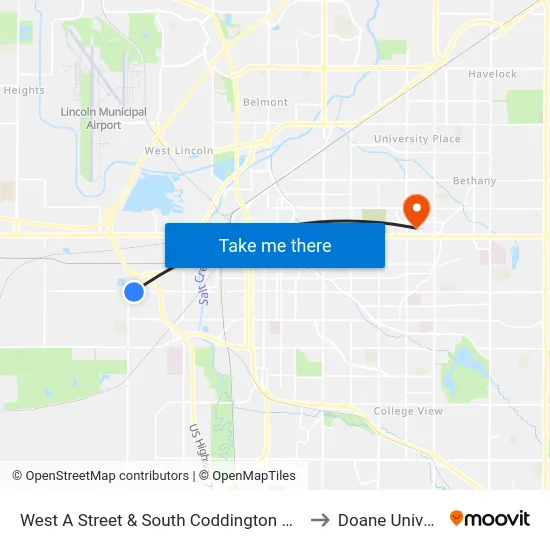 West A Street & South Coddington Avenue, Se to Doane University map