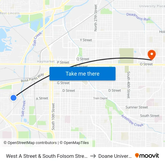 West A Street & South Folsom Street, Se to Doane University map