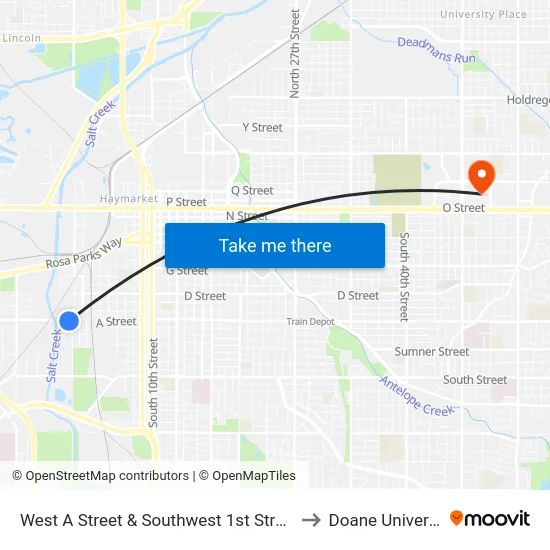 West A Street & Southwest 1st Street, Se to Doane University map