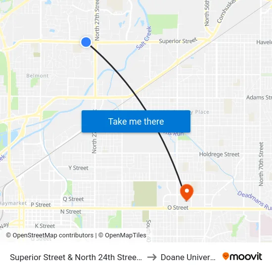 Superior Street & North 24th Street, NE to Doane University map