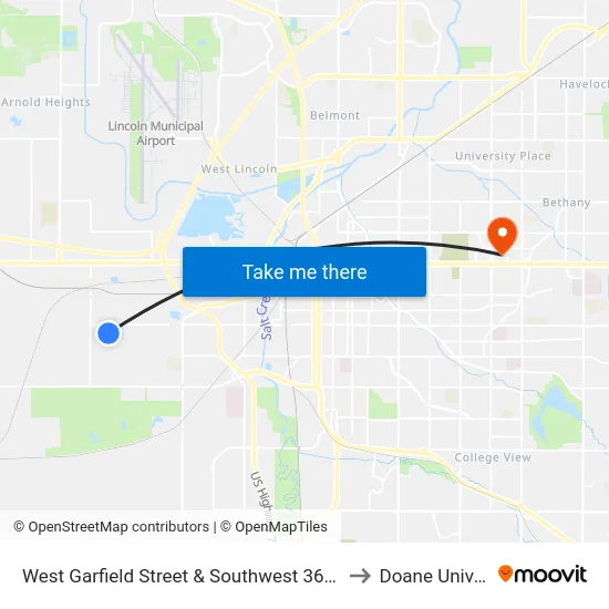 West Garfield Street & Southwest 36th Street, NE to Doane University map