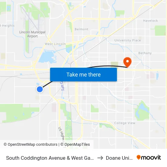 South Coddington Avenue & West Garfield Street, SW to Doane University map