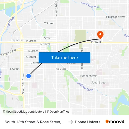 South 13th Street & Rose Street, NW to Doane University map
